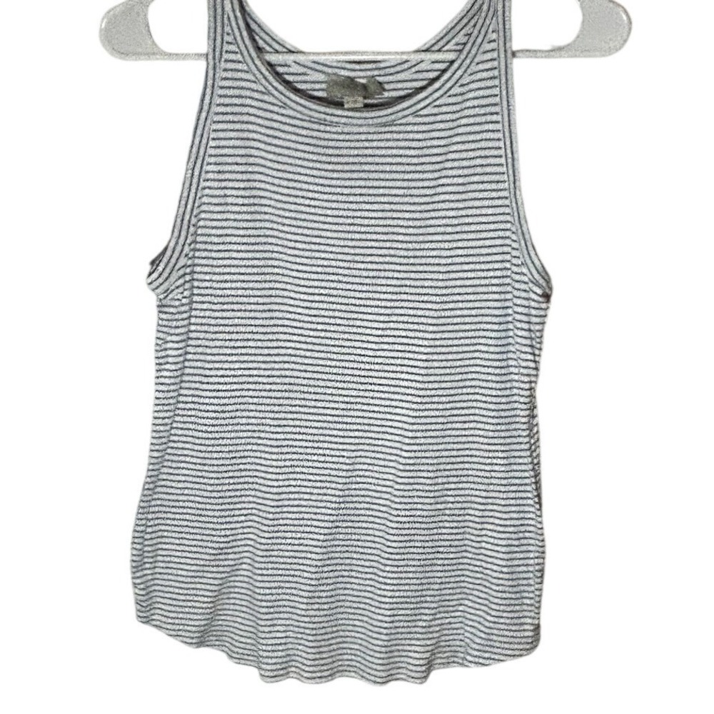 Loft Outlet Soft Tank Top White Blue Stripes Curved Hem Women's Size XL